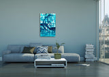 Wall Art  , Original Abstract painting 24x36 on 1.5 in gallery canvas called "Flying to the Moon"